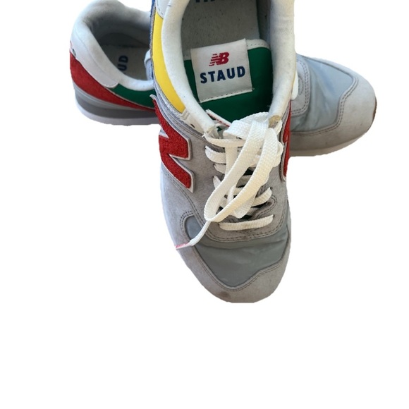 Men’s New BalancexStaud 574 Rain Cloud Team Red Sneaker - Picture 5 of 16